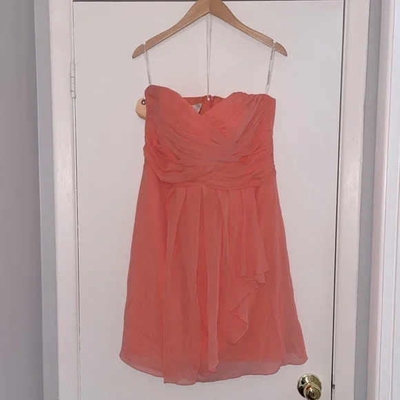 coral strapless bridesmaid dress Azazie Leonis